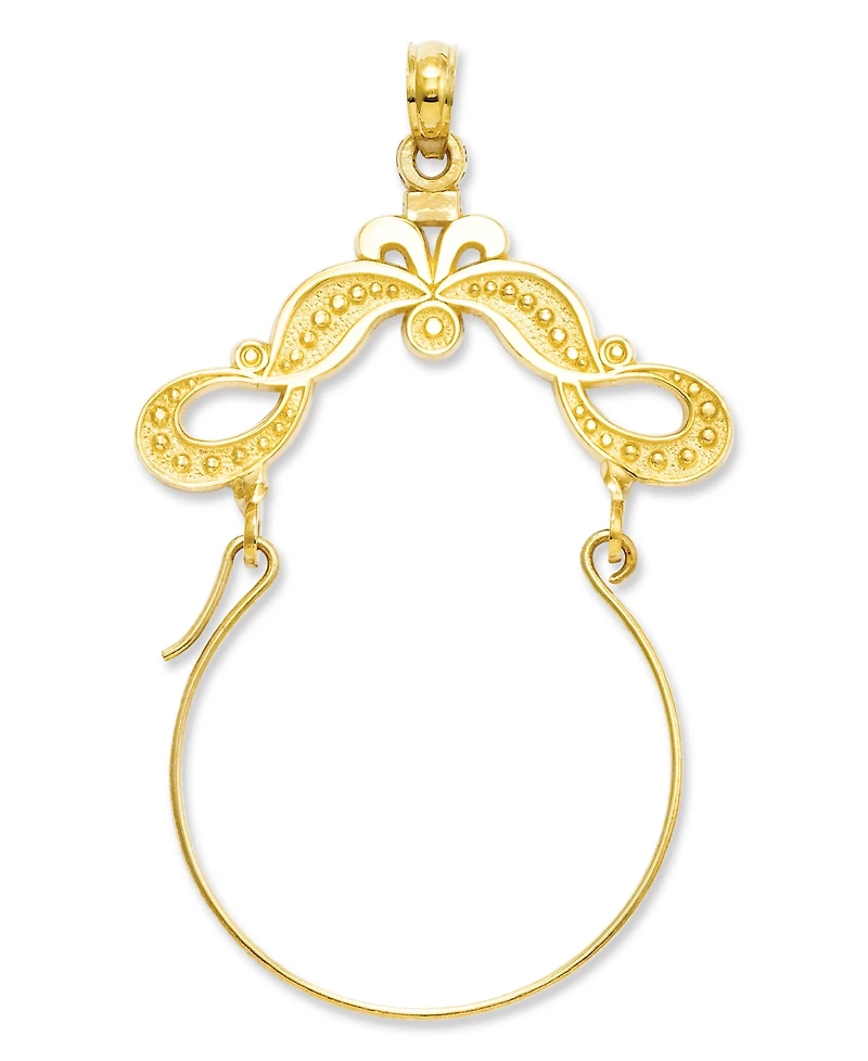 14k Gold Charm Holder, Polished Ribbon Decorated Charm Holder