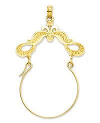14k Gold Charm Holder, Polished Ribbon Decorated Charm Holder