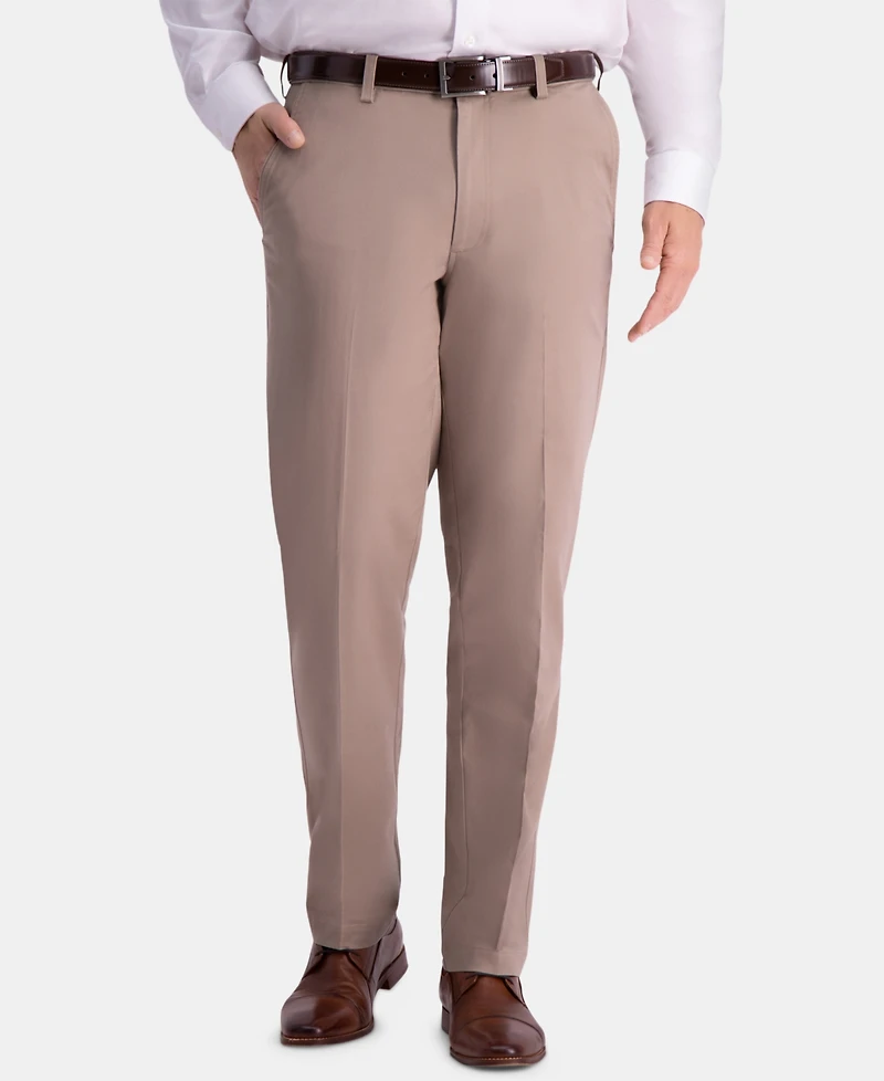 Haggar Men's Premium Comfort Khaki Classic-Fit 2-Way Stretch Wrinkle Resistant Flat Front Casual Pants