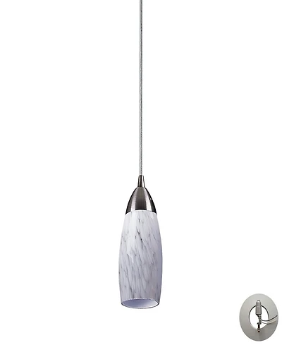 Milan 1 Light Pendant in Satin Nickel and Snow White Glass - Includes Adapter Kit