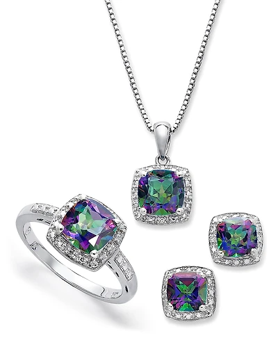 Sterling Silver Jewelry Set, Mystic Topaz (4-3/4 ct. t.w.) and Diamond Accent Necklace, Earrings Ring Set