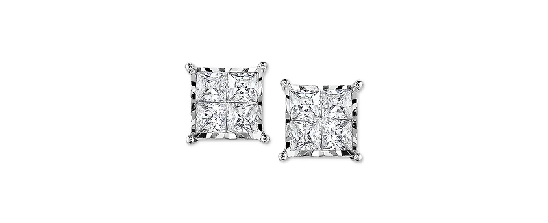 TruMiracle Diamond Princess Cluster Stud Earrings (1 ct. t.w.) 14k White, Yellow or Rose Gold