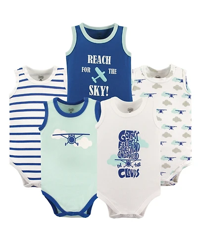 Luvable Friends Baby Boys Sleeveless Cotton Snap-Crotch Undershirts
