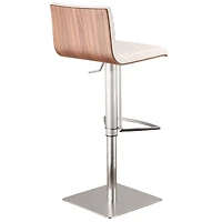 Cafe Adjustable Height Swivel Gray Artificial leather and Walnut Wood Bar Stool with Brushed Stainless Steel Base