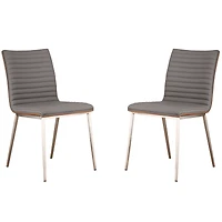Cafe Brushed Stainless Steel Dining Chair Gray Artificial leather with Walnut Back - Set of 2