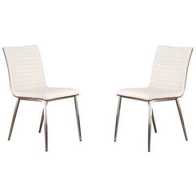 Cafe Brushed Stainless Steel Dining Chair Gray Artificial leather with Walnut Back - Set of 2