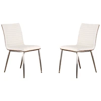 Cafe Brushed Stainless Steel Dining Chair Gray Artificial leather with Walnut Back - Set of 2