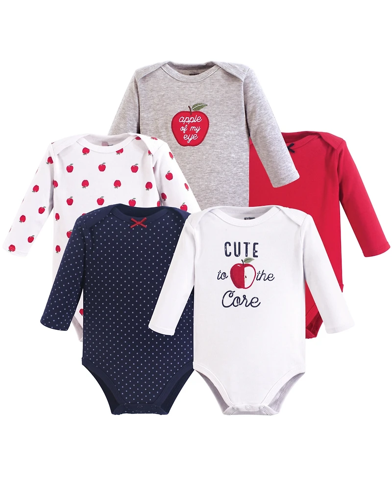 Hudson Baby Girls Everyday Long-Sleeve Cotton Bodysuits Bundle of 5