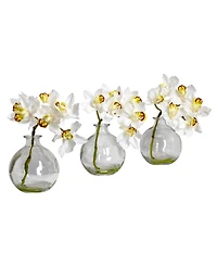 Nearly Natural Cymbidium w/Vase Silk Flower Arrangement, Set of 3
