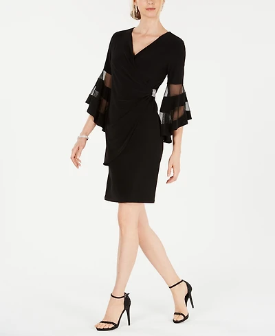 R & M Richards Rhinestone Faux-Wrap Dress
