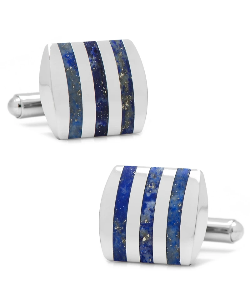 Stainless Steel Striped Lapis Cufflinks
