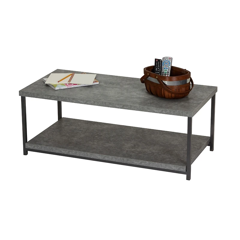 Household Essentials Slate Faux Concrete Coffee Table with Storage Shelf