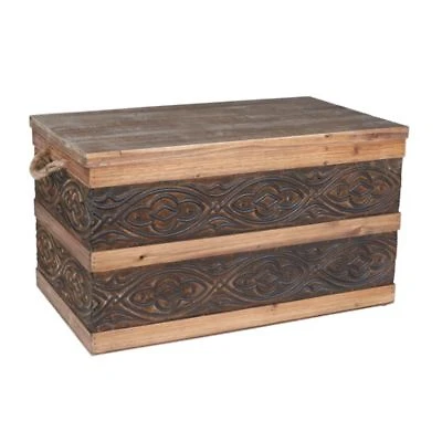 Household Essentials Decorative Trunk Embossed Metal Chinese Fir Wood Walnut Almond Stain