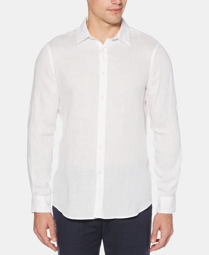 Men's Solid Linen Roll Sleeve Shirt