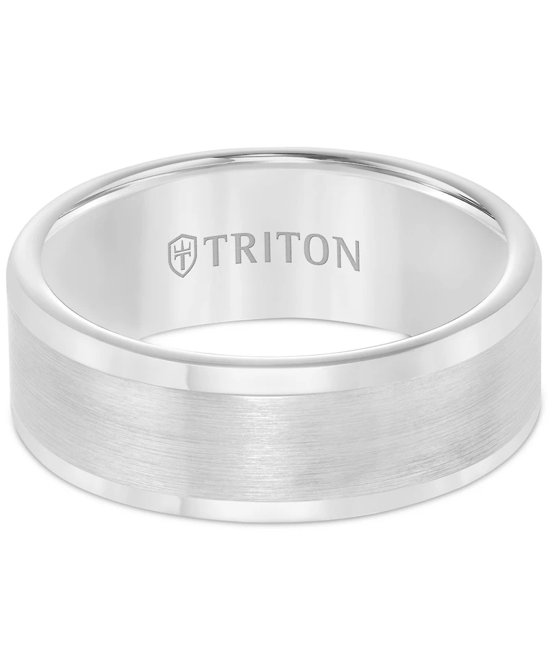 Triton Men's Ring, 8mm Wedding Band White or Black Tungsten
