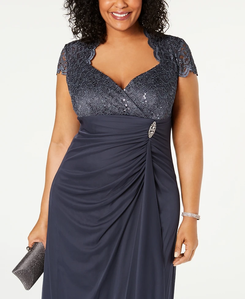 B&A by Betsy & Adam Plus Sequined-Lace Ruched Gown