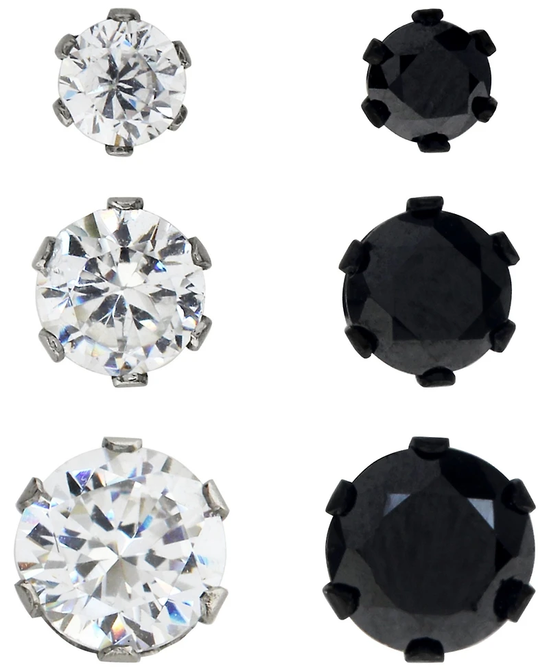 Sutton Stainless Steel Two-Tone Cubic Zirconia Stud Earrings Set Of 3 Pairs