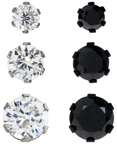 Sutton Stainless Steel Two-Tone Cubic Zirconia Stud Earrings Set Of 3 Pairs