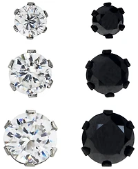 Sutton Stainless Steel Two-Tone Cubic Zirconia Stud Earrings Set Of 3 Pairs