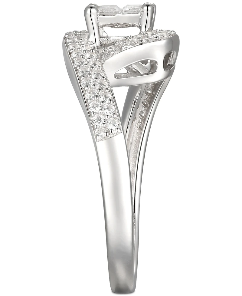 Cubic Zirconia Square Halo Twist Ring Sterling Silver