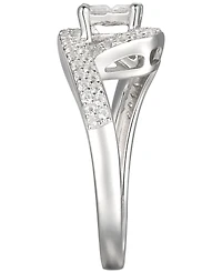 Cubic Zirconia Square Halo Twist Ring Sterling Silver