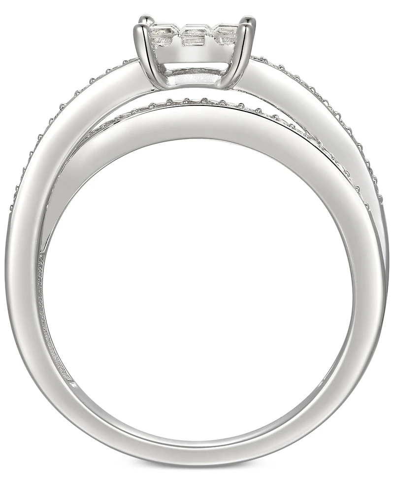 Cubic Zirconia Square Cluster Split Shank Ring Sterling Silver