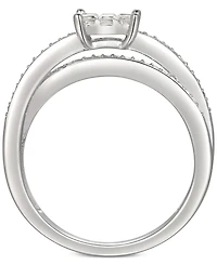 Cubic Zirconia Square Cluster Split Shank Ring Sterling Silver
