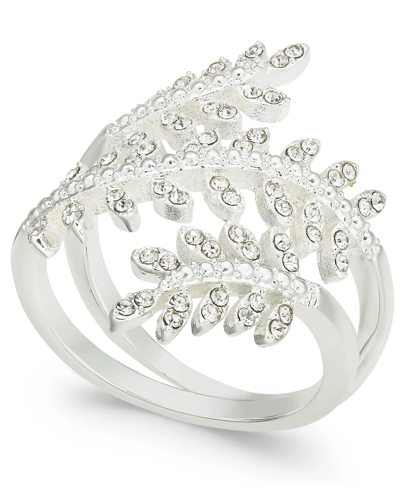 Charter Club Fine Silver Plate Crystal Leaf Wrap Ring, Created for Macy's
