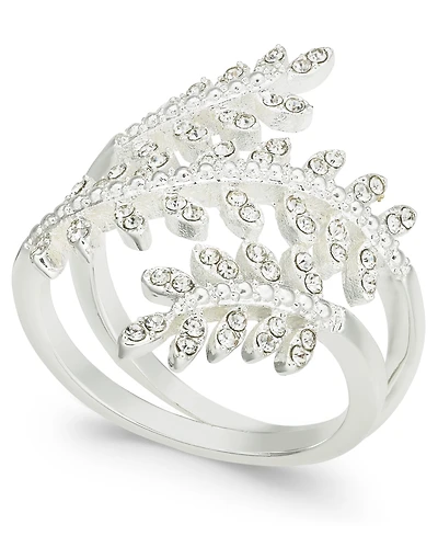 Charter Club Fine Silver Plate Crystal Leaf Wrap Ring, Created for Macy's