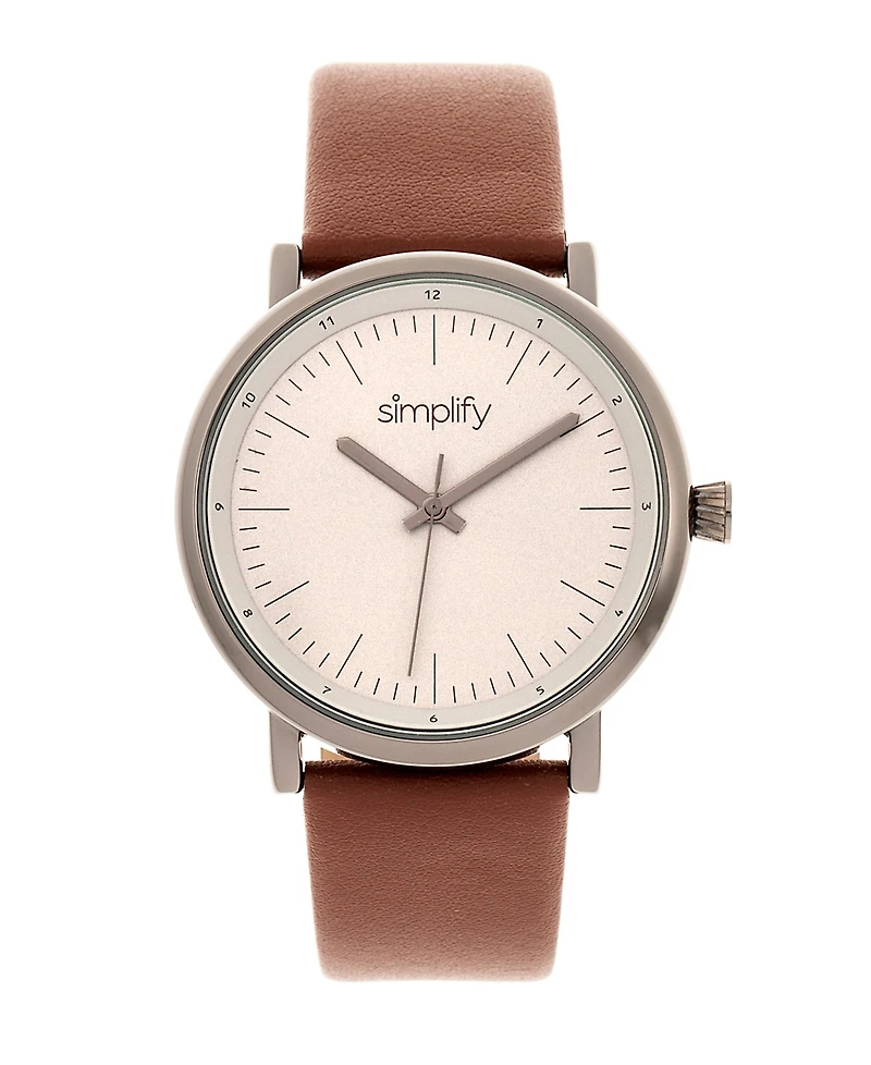 Simplify Quartz The 6200 Grey Case, Genuine Brown Leather Watch 39mm