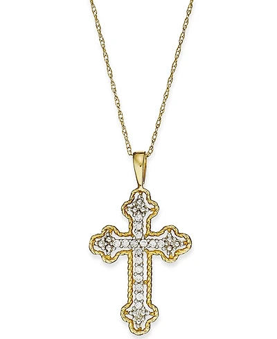 Diamond Antique Cross Pendant Necklace 14k White, Yellow, or Rose Gold (1/10 ct. t.w)
