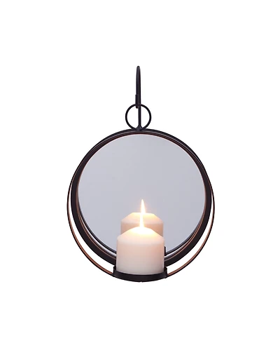 Danya B. Round Iron Pillar Candle Sconce with Mirror