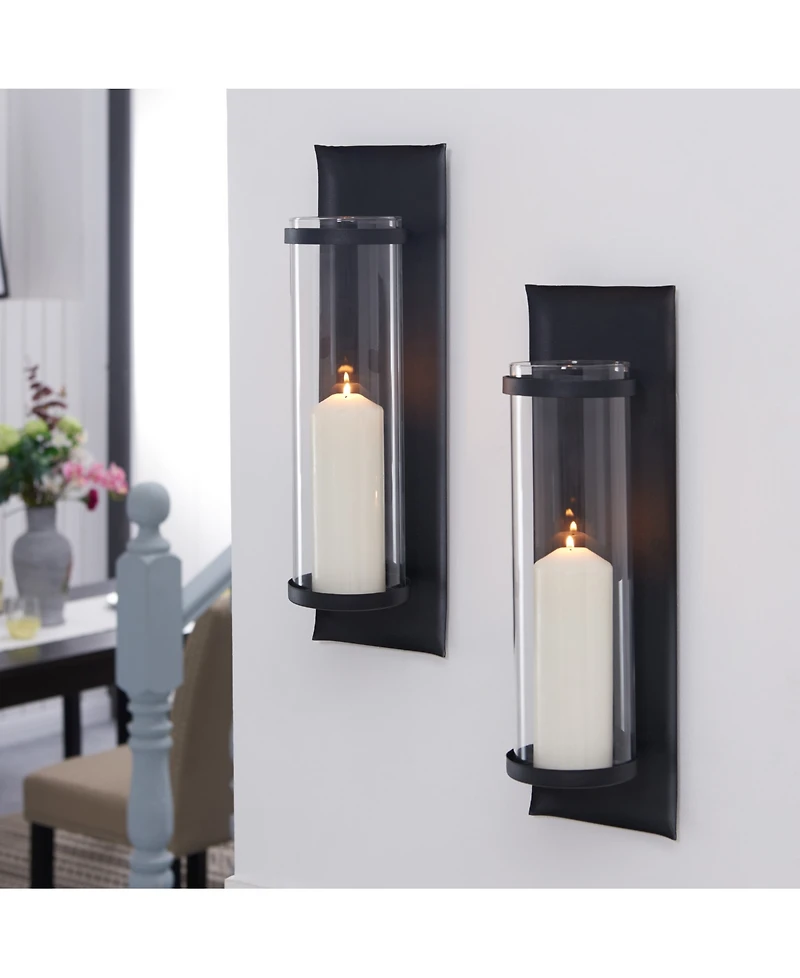 Danya B. Metal Pillar Candle Sconces with Glass Inserts - Set of 2