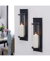 Danya B. Metal Pillar Candle Sconces with Glass Inserts - Set of 2