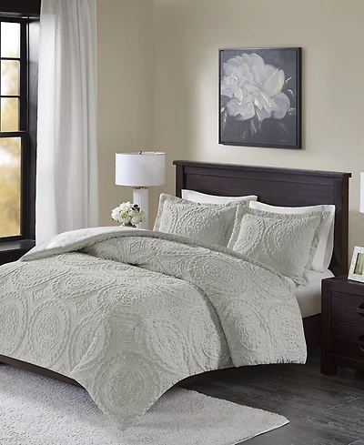 Madison Park Arya Embroidered Medallion Faux Fur 3-Pc. Comforter Set, Full/Queen