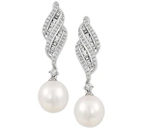 Arabella Cultured Freshwater Pearl (7mm) & Cubic Zirconia Drop Earrings in Sterling Silver, Created for Macy's