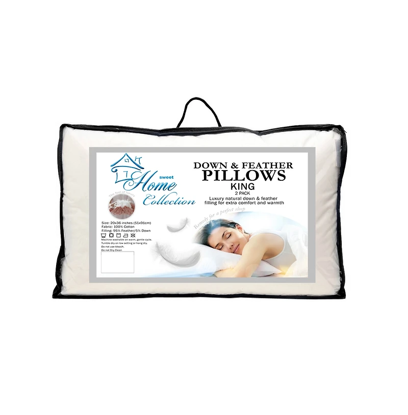 Sweet Home Collection Down and Feather Blend 100% Cotton Cover Premium 2-Pack Pillows