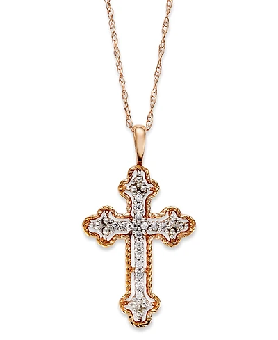 Diamond Antique Cross Pendant Necklace 14k White, Yellow, or Rose Gold (1/10 ct. t.w)