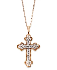Diamond Antique Cross Pendant Necklace 14k White, Yellow, or Rose Gold (1/10 ct. t.w)
