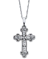 Diamond Antique Cross Pendant Necklace 14k White, Yellow, or Rose Gold (1/10 ct. t.w)