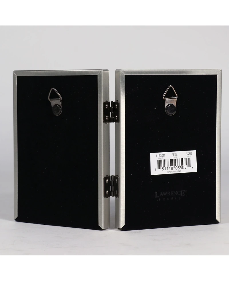 Lawrence Frames Antique Pewter Hinged Double Picture Frame - Beaded Edge Design - 3.5" x 5"