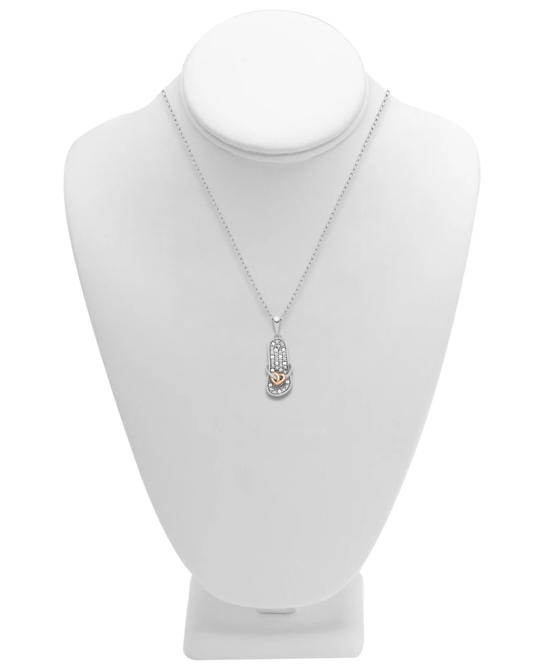 Diamond Two-Tone Flip-Flop Sandal 18" Pendant Necklace (1/10 ct. t.w.) in Sterling Silver & 18k Rose Gold-Plate