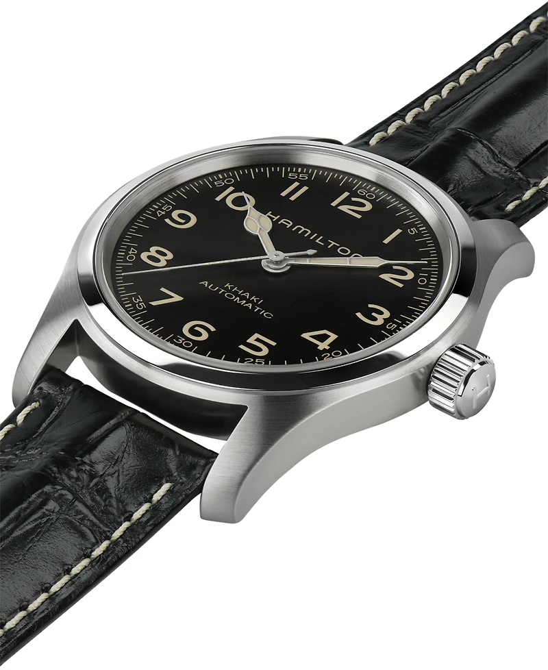 Hamilton Men's Swiss Automatic Khaki Field Murph Black Leather Strap Watch 42mm