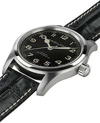 Hamilton Men's Swiss Automatic Khaki Field Murph Black Leather Strap Watch 42mm