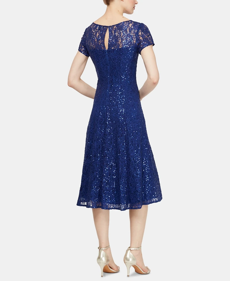 Sl Fashions Sequined Lace Midi Dress