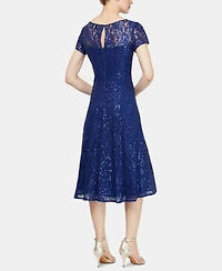 Sl Fashions Sequined Lace Midi Dress