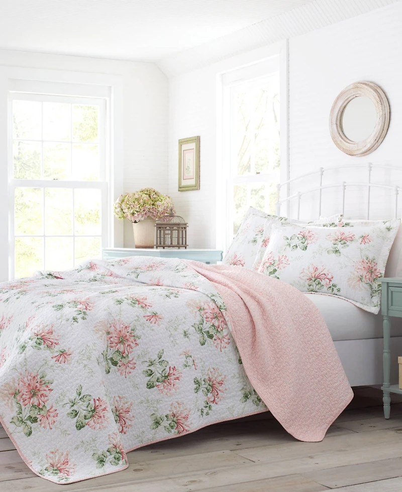 Laura Ashley Honeysuckle Cotton Reversible 3-Pc. Quilt Set, Full/Queen