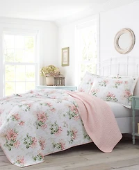 Laura Ashley Honeysuckle Cotton Reversible 3-Pc. Quilt Set, Full/Queen