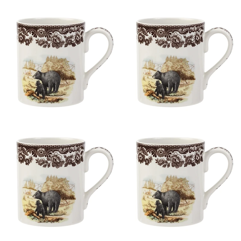 Spode Woodland Black Bear Mugs, Set of 4