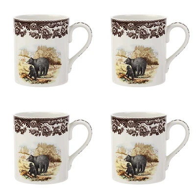 Spode Woodland Black Bear Mugs, Set of 4